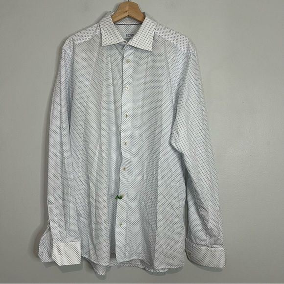 Eton White Blue Sparkle Cotton Contemporary Dress Shirt 44 - Picture 1 of 8